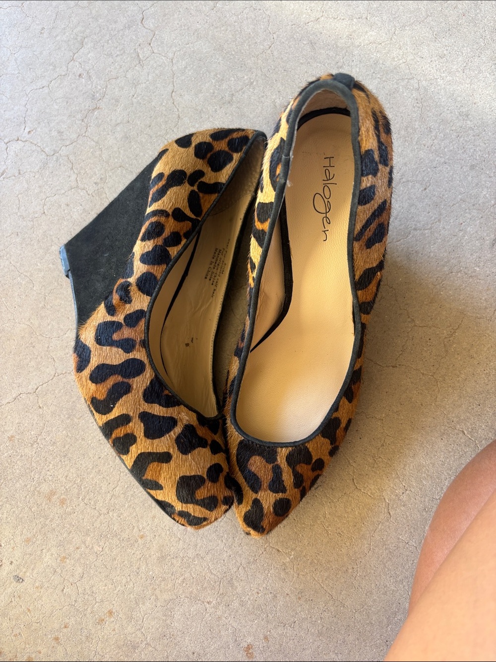 Halogen Leopard Print Wedge Pumps in Tan and Black